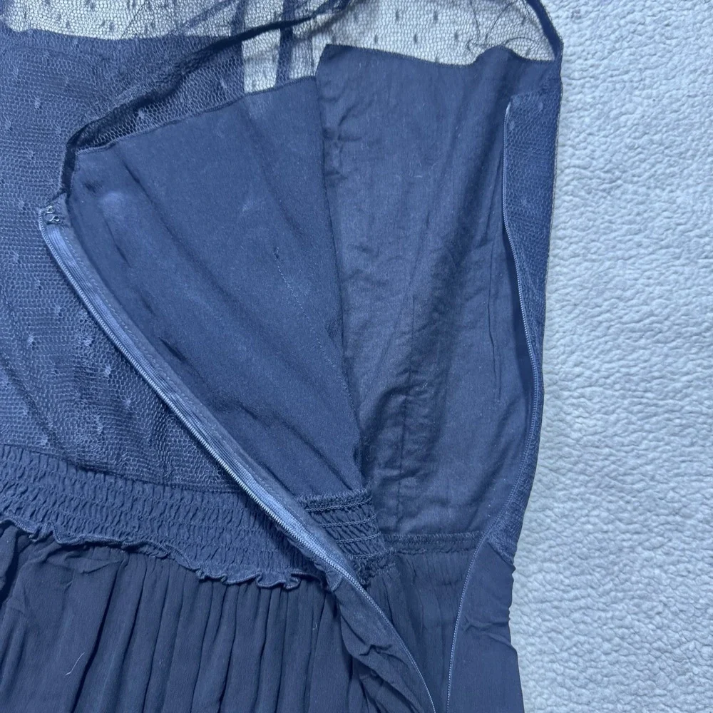 Maje Dress Womens 1 Elphage Mesh Silk Crepe Lace Tulle Dot Black Sleeveless Mini